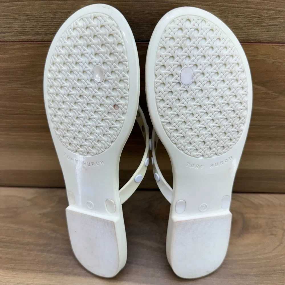 Tory Burch Jelly Studded Flip Flops Womens 7 Off White Vacation Travel Pool